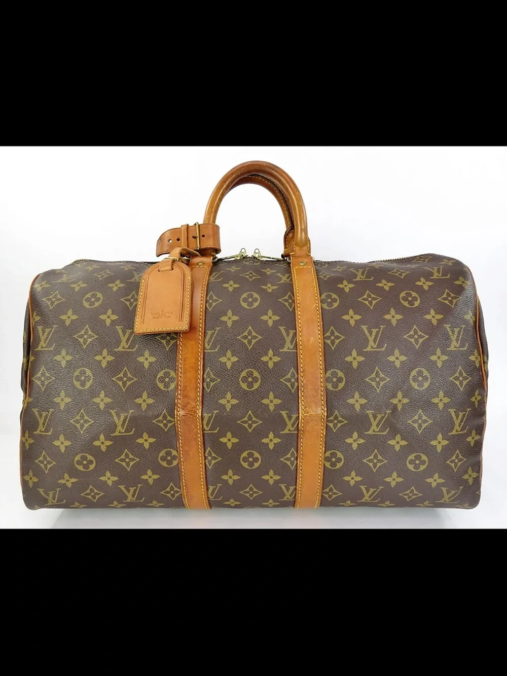 Louis Vuitton Brown Monogram Travel Duffel with Tan Leather Trim